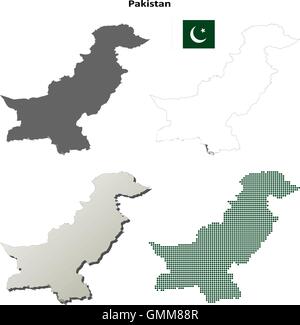 Pakistan outline map set Stock Vector