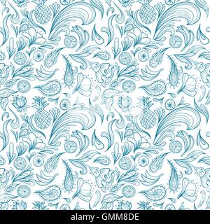 Tropical Outline Vector Pattern Stock Vector