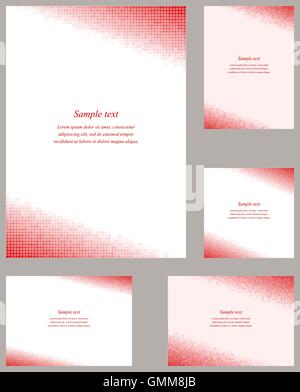 Red square mosaic page corner template set Stock Vector