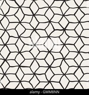 Vector Seamless Black and White Hand Drawn Rhombus Grid Pattern Stock Vector