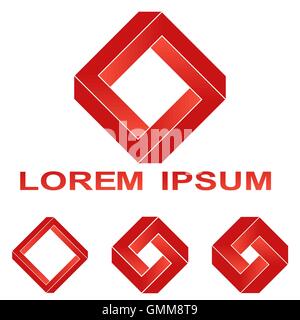 Red Penrose rectangle technology symbol set Stock Vector