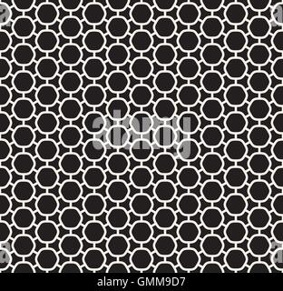 Vector Seamless Black and White Rounded Hexagon Line Connected Grid Simple Pattern Stock Vector