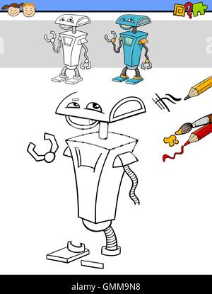 drawing and coloring task with robot Stock Vector