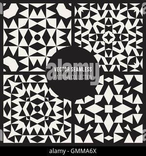 Set of Four Vector Seamless Black And White Tribal Geometric Triangle Pattern Stock Vector