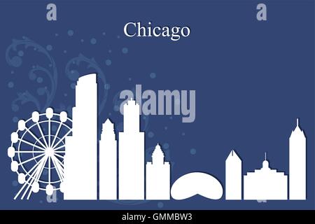 Chicago city skyline silhouette on blue background Stock Vector