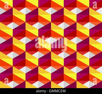 Vector Seamless Colorful Pink Red Yellow Geometric Blocks Isometric Tiling Pattern Stock Vector