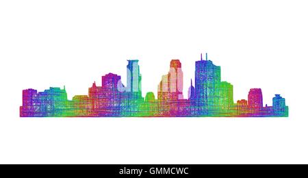 Minneapolis skyline silhouette - multicolor line art Stock Vector