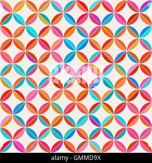 Vector Seamless Colorful Circle Star Quilt Tiling Pattern on Light Background Stock Vector