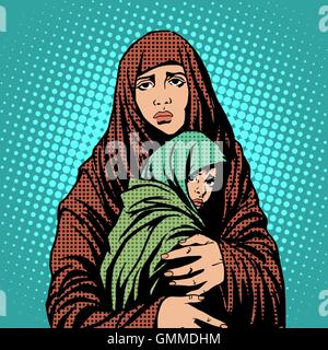 Mother and child refugees foreigners immigrants Stock Vector