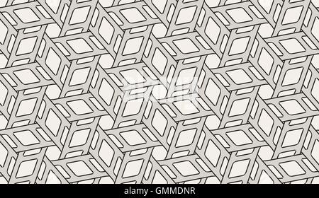 Vector Seamless Black and White Rounded Interlacing Line Hexagonal Pattern Stock Vector