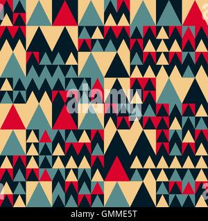 Vector Seamless Red Navy Blue Tan Colors Geometric Irregular Triangle Square Pattern Stock Vector