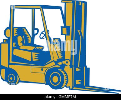 Forklift Truck Side Woodcut Stock Vector