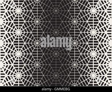 Vector Seamless Black And White Geometric Line Grid Spiderweb Shape Pattern Stock Vector