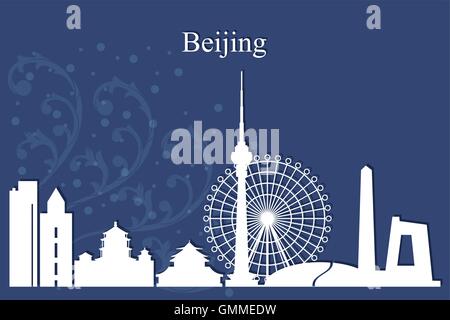 Beijing city skyline silhouette on blue background Stock Vector