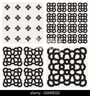 Vector Seamless Black And White Rounded Ornaments Pattern Set Stock Vector