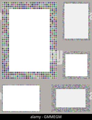 Multicolored pixel mosaic page layout border set Stock Vector