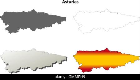 Asturias blank detailed outline map set Stock Vector