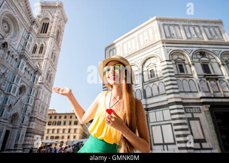Woman traveling in Florence city Stock Photo