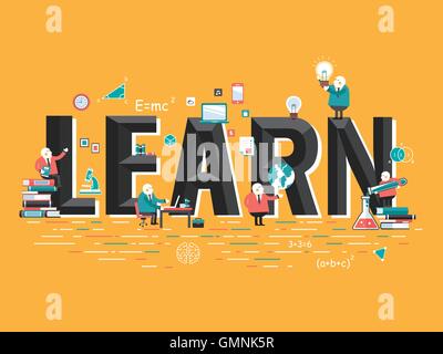 Education concept design, learn words with related elements Stock Vector