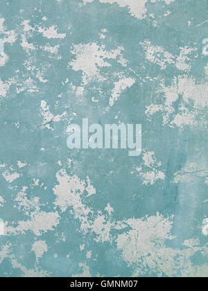 Full frame shot of aqua painted old weathered concrete wall background Stock Photo