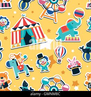 Circus seamless pattern, animals and entertainment elements Stock Vector
