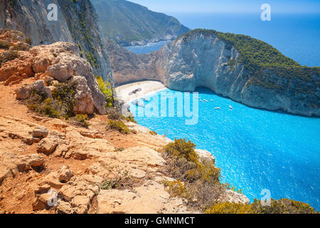 Navagio or Shipwreck beach. The most famous landmark of Greek island Zakynthos in the Ionian Sea Stock Photo