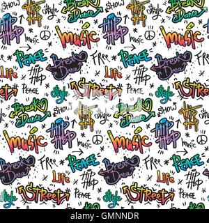 Stencil graffiti seamless pattern, colorful slogans collection Stock Vector