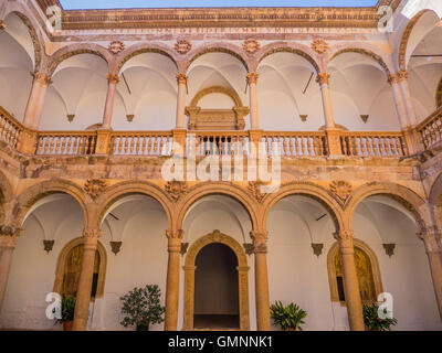 Arches of the interior courtyard of the La Calahorra Castle. Built 1509-1512 it was one of the first Italian Renaissance castles outside of Italy. Stock Photo
