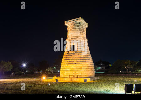 Gyeongju, South Korea - August 18, 2016: Cheomseongdae Observatory for more than 1,000 years in Gyeongju. night view Stock Photo