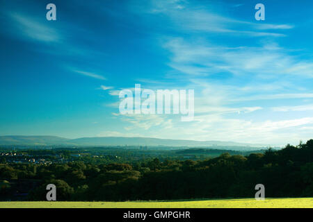 Looking across Glasgow to the Campsie Fells from Dams to Darnley Country Park, Barrhead, East Renfrewshire Stock Photo