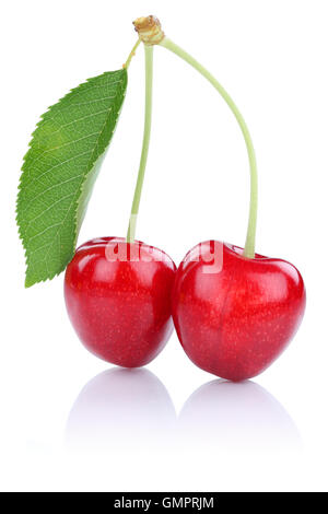 Cherries cherry with leaf isolated on a white background Stock Photo