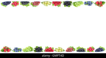 Berries strawberries grapes blueberries berry fruits copyspace copy space isolated on a white background Stock Photo