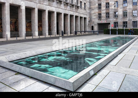 Giant photograph of protesters during 1953 Uprising outside Bundesfinanzministerium, German Ministry of Finance building. Berlin Stock Photo