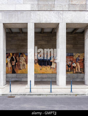 Mural by Max Lingner depicts Socialist Ideal on wall of Bundesfinanzministerium, German Ministry of Finance building. Berlin Stock Photo