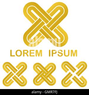 Golden curved stripes link logo set Stock Vector