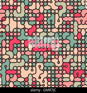 Vector Seamless Colorful Pink Teal Rounded Circle Lines Techno Circuit  Pattern Stock Vector