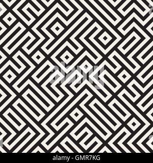 Vector Seamless Black And White Irregular Geometric Blocks Pattern Stock Vector