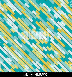 Vector Seamless Parallel Geometric Rectangle Diagonal Lines Pattern In Teal and Yellow Stock Vector
