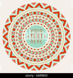 Vector Decorative Geometric Round Frame Background Design Element In Teal and Red Stock Vector