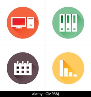 computer, file, calendar, graph icons flat style Stock Vector