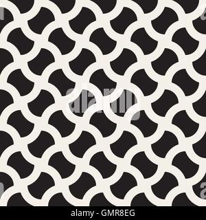 Vector Seamless Black And White Geometric Wavy Lines Grid Rounded Pavement Pattern Stock Vector