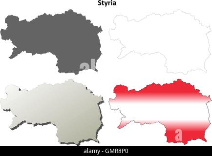 Styria blank detailed outline map set Stock Vector