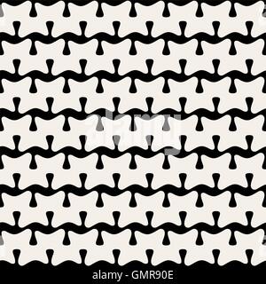 Vector Seamless Black and White Horizontal Rounded Line Organic Shape Pattern Stock Vector
