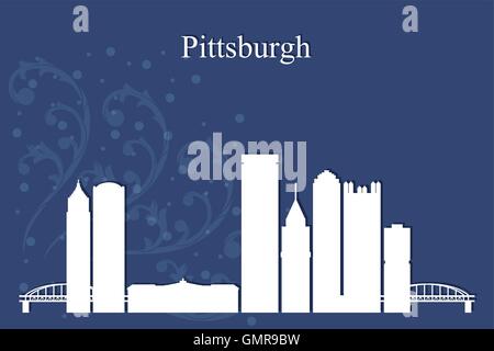 Pittsburgh city skyline silhouette on blue background Stock Vector