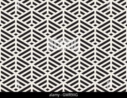 Vector Black And White Seamless Triangle Lines Isometric Grid Geometric Pattern Stock Vector