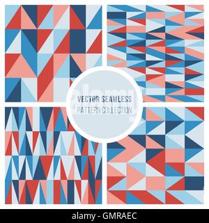 Set of Four Seamless Vector Geometric Triangle Background In Pink And Blue Stock Vector
