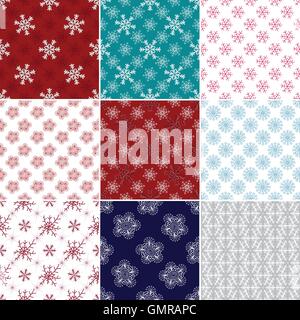 Set seamless patterns with snowflakes Stock Vector