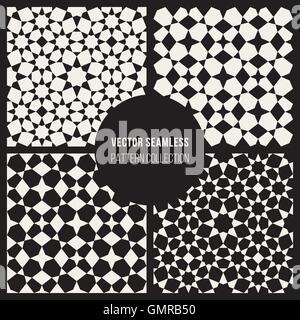 Set of Four Vector Seamless Black And White Geometric  Islamic Star Tiling Pattern Stock Vector