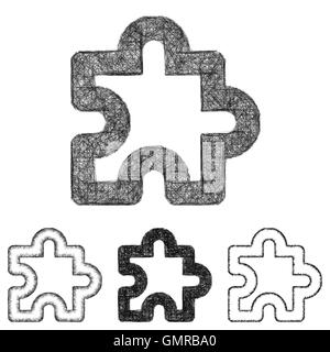 Puzzle icon set - sketch line art Stock Vector