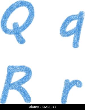 Blue sketch font set - letters Q, R Stock Vector